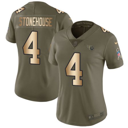 Titans #4 Ryan Stonehouse Olive/Gold Women's Stitched NFL Limited 2017 Salute to Service Jersey