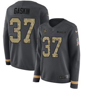 wholesale Vikings #37 Myles Gaskin Anthracite Salute to Service Women's Stitched NFL Limited Therma Long Sleeve Jersey