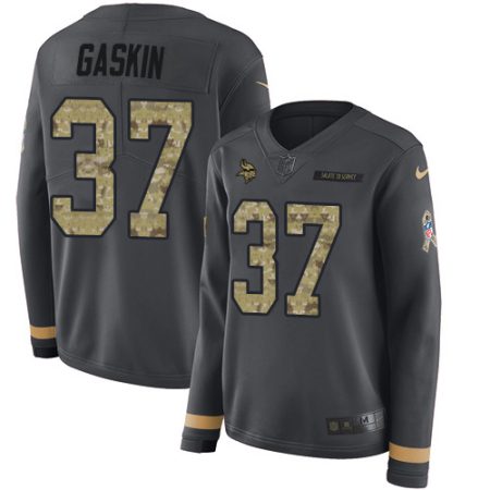 wholesale Vikings #37 Myles Gaskin Anthracite Salute to Service Women's Stitched NFL Limited Therma Long Sleeve Jersey