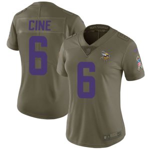 Vikings #6 Lewis Cine Olive Women's Stitched NFL Limited 2017 Salute To Service Jersey