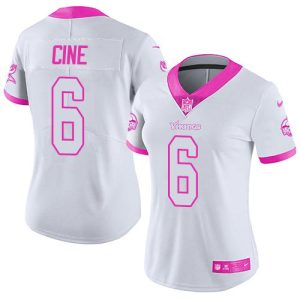 vikings #6 lewis cine white/pink women's stitched nfl limited rush fashion wholesale jersey