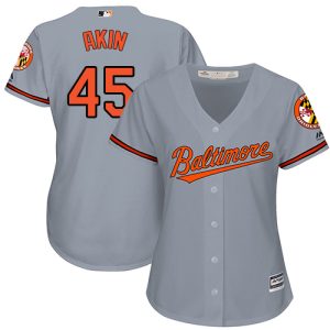 Orioles #45 Keegan Akin Grey Road Women's Stitched MLB Jersey