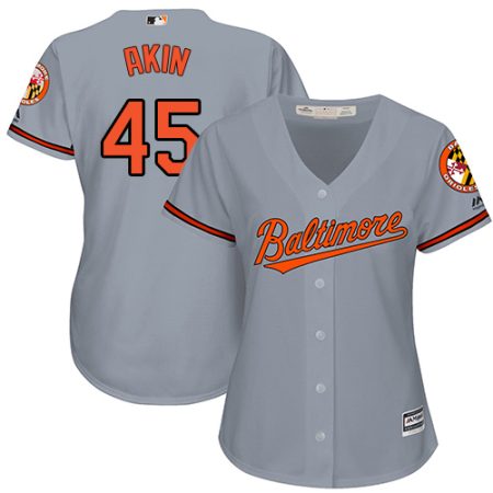 Orioles #45 Keegan Akin Grey Road Women's Stitched MLB Jersey