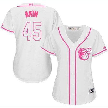 Orioles #45 Keegan Akin White/Pink Fashion Women's Stitched MLB Jersey