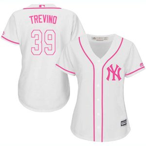 Yankees #39 Jose Trevino White/Pink Fashion Women's Stitched MLB Jersey