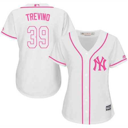 Yankees #39 Jose Trevino White/Pink Fashion Women's Stitched MLB Jersey