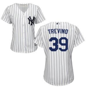 Yankees #39 Jose Trevino White Strip Home Women's Stitched MLB Jersey