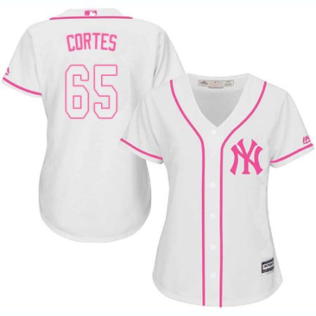 Yankees #65 Nestor Cortes White/Pink Fashion Women's Stitched MLB Jersey