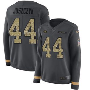 49ers #44 Kyle Juszczyk Anthracite Salute to Service Women's Stitched NFL Limited Therma Long Sleeve Jersey
