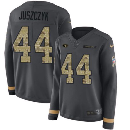 49ers #44 Kyle Juszczyk Anthracite Salute to Service Women's Stitched NFL Limited Therma Long Sleeve Jersey