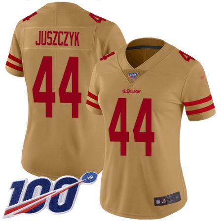 49ers #44 Kyle Juszczyk Gold Women's Stitched NFL Limited Inverted Legend 100th Season Jersey