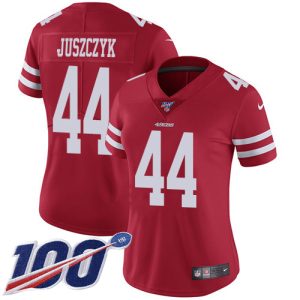 49ers #44 Kyle Juszczyk Red Team Color Women's Stitched NFL 100th Season Vapor Limited Jersey