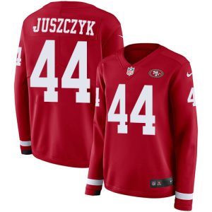 49ers #44 Kyle Juszczyk Red Team Color Women's Stitched NFL Limited Therma Long Sleeve Jersey