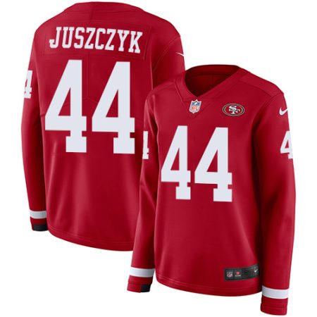 49ers #44 Kyle Juszczyk Red Team Color Women's Stitched NFL Limited Therma Long Sleeve Jersey