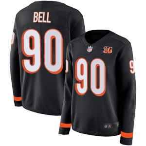 Bengals #90 Travis Bell Black Team Color Women's Stitched NFL Limited Therma Long Sleeve Jersey