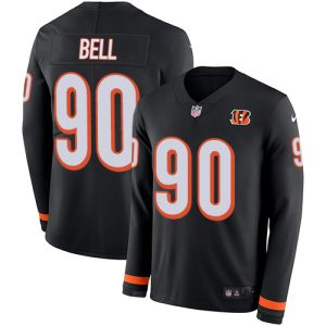 bengals #90 travis bell black team color youth stitched nfl limited therma long sleeve wholesale jersey