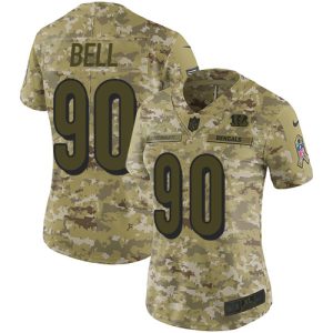 cheap Bengals #90 Travis Bell Camo Women's Stitched NFL Limited 2018 Salute To Service Jersey