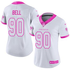 Bengals #90 Travis Bell White/Pink Women's Stitched NFL Limited Rush Fashion Jersey