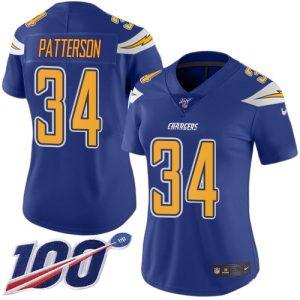 cheap Chargers #34 Jaret Patterson Electric Blue Women's Stitched NFL Limited Rush 100th Season Jersey