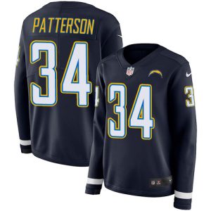 Chargers #34 Jaret Patterson Navy Blue Team Color Women's Stitched NFL Limited Therma Long Sleeve Jersey