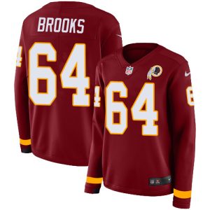 Commanders #64 Mason Brooks Burgundy Red Team Color Women's Stitched NFL Limited Therma Long Sleeve Jersey
