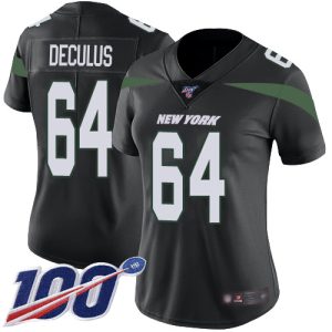 Jets #64 Austin Deculus Black Alternate Women's Stitched NFL 100th Season Vapor Limited Jersey