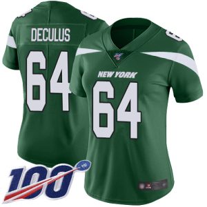 Jets #64 Austin Deculus Green Team Color Women's Stitched NFL 100th Season Vapor Untouchable Limited Jersey
