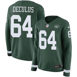 jets #64 austin deculus green team color women's stitched nfl limited therma long sleeve wholesale jersey