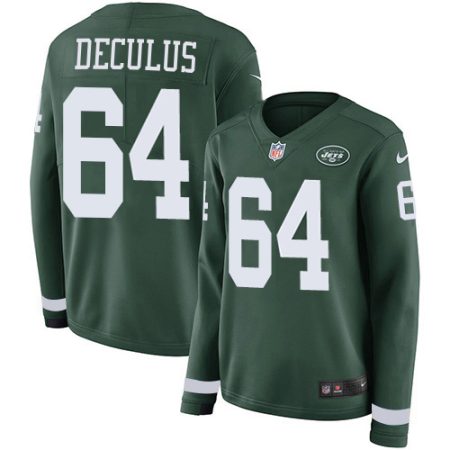 jets #64 austin deculus green team color women's stitched nfl limited therma long sleeve wholesale jersey