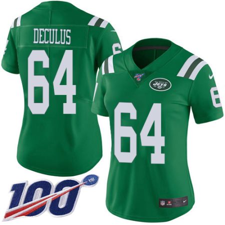 jets #64 austin deculus green women's stitched nfl limited rush 100th season wholesale jersey