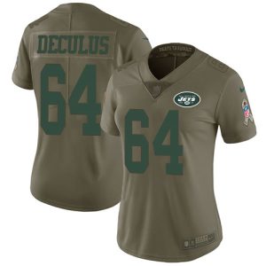 jets #64 austin deculus olive women's stitched nfl limited 2017 salute to service cheap jersey