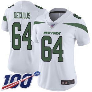 Jets #64 Austin Deculus White Women's Stitched NFL 100th Season Vapor Untouchable Limited Jersey