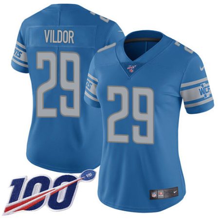 Lions #29 Kindle Vildor Blue Team Color Women's Stitched NFL 100th Season Vapor Untouchable Limited Jersey