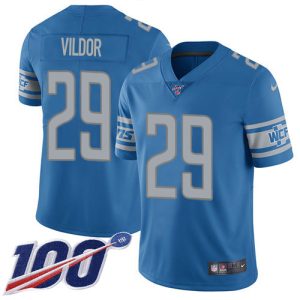 wholesale Lions #29 Kindle Vildor Blue Team Color Youth Stitched NFL 100th Season Vapor Untouchable Limited Jersey