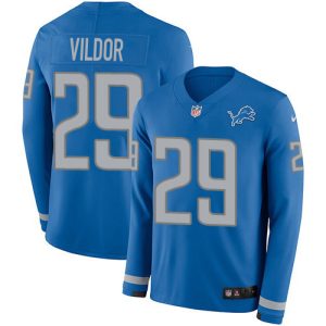Lions #29 Kindle Vildor Blue Team Color Youth Stitched NFL Limited Therma Long Sleeve Jersey