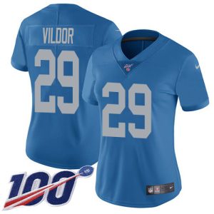 Lions #29 Kindle Vildor Blue Throwback Women's Stitched NFL 100th Season Vapor Untouchable Limited Jersey