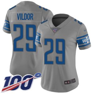 Lions #29 Kindle Vildor Gray Women's Stitched NFL Limited Inverted Legend 100th Season Jersey