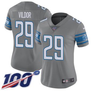 wholesale Lions #29 Kindle Vildor Gray Women's Stitched NFL Limited Rush 100th Season Jersey