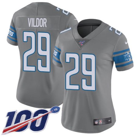 wholesale Lions #29 Kindle Vildor Gray Women's Stitched NFL Limited Rush 100th Season Jersey