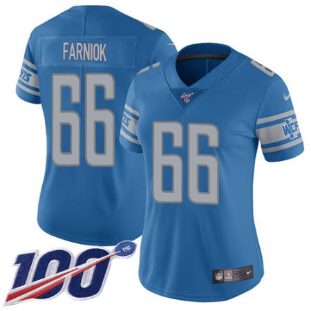 lions #66 matt farniok blue team color women's stitched nfl 100th season vapor untouchable limited wholesale jersey