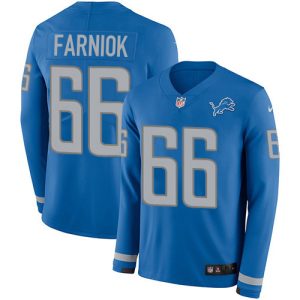 Lions #66 Matt Farniok Blue Team Color Youth Stitched NFL Limited Therma Long Sleeve Jersey