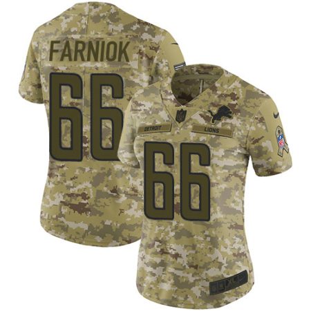 wholesale Lions #66 Matt Farniok Camo Women's Stitched NFL Limited 2018 Salute To Service Jersey