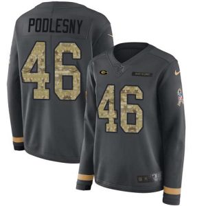 wholesale Packers #46 Jack Podlesny Anthracite Salute to Service Women's Stitched NFL Limited Therma Long Sleeve Jersey