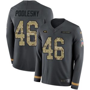 wholesale Packers #46 Jack Podlesny Anthracite Salute to Service Youth Stitched NFL Limited Therma Long Sleeve Jersey