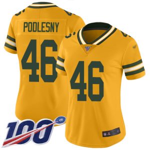 Packers #46 Jack Podlesny Gold Women's Stitched NFL Limited Inverted Legend 100th Season Jersey