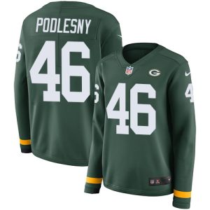 Packers #46 Jack Podlesny Green Team Color Women's Stitched NFL Limited Therma Long Sleeve Jersey