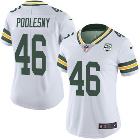 Packers #46 Jack Podlesny White Women's 100th Season Stitched NFL Vapor Untouchable Limited Jersey
