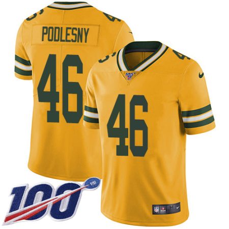 packers #46 jack podlesny yellow youth stitched nfl limited rush 100th season wholesale jersey