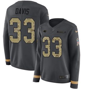 panthers #33 tae davis anthracite salute to service women's stitched nfl limited therma long sleeve wholesale jersey