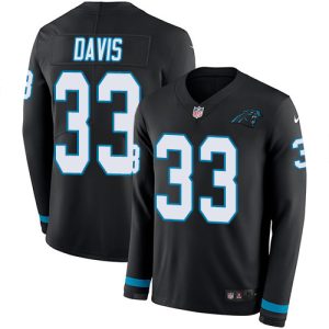 wholesale Panthers #33 Tae Davis Black Team Color Youth Stitched NFL Limited Therma Long Sleeve Jersey